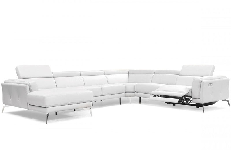 Divani Casa Gilsum White Modern Leather U Shaped Sectional Sofa with Recliner