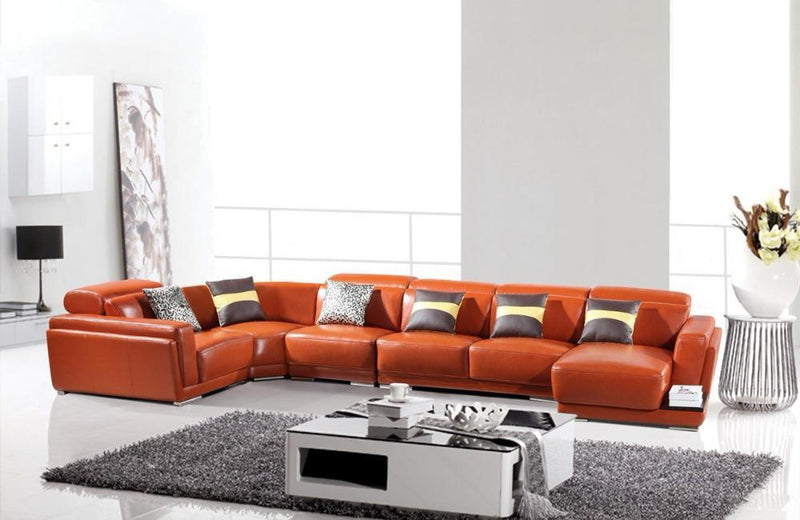 Kenzie Modern Orange Leather Sectional Sofa