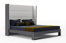Modrest Heloise Contemporary White Leather & Grey Elm Trim Bed