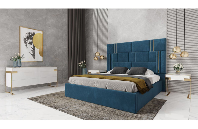 Modrest Adonis Modern Blue Fabric Bed