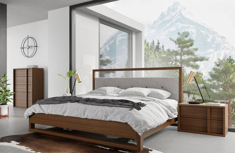 Nova Domus Falcor Modern Grey Fabric & Walnut Veneer Bed