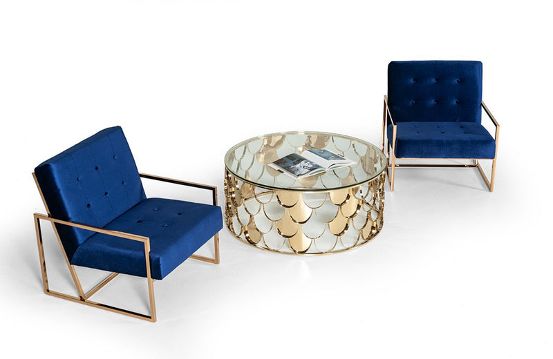 Modrest Javier Modern Glass & Gold Round Coffee Table