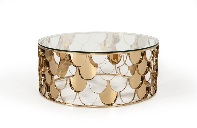 Modrest Javier Modern Glass & Gold Round Coffee Table