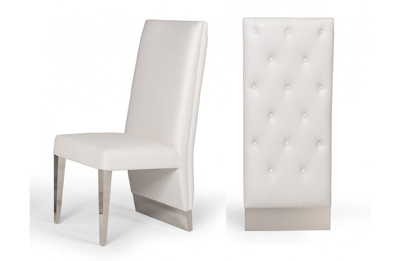 Modrest Kilson Modern White Leatherette & Stainless Steel Dining Chair (Set of 2)