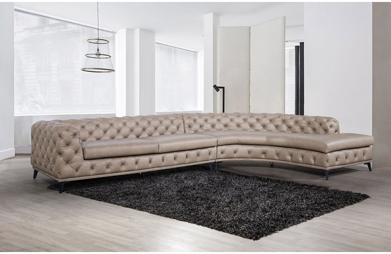 DIvani Casa Kohl Contemporary Tan Curved Shape Sectional Sofa w/ Chaise