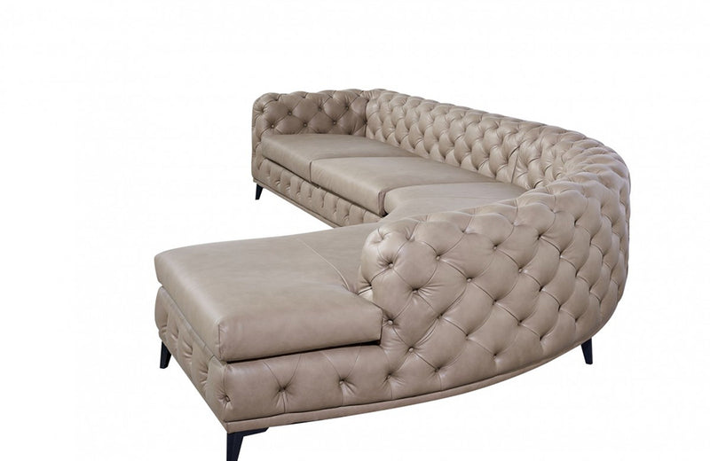 DIvani Casa Kohl Contemporary Tan Curved Shape Sectional Sofa w/ Chaise