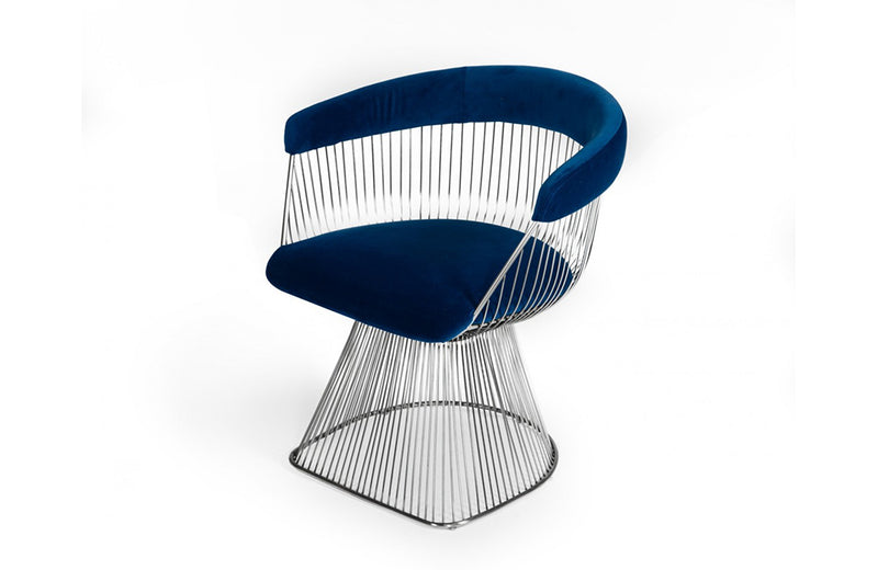 Modrest Lauren Blue Velvet and Stainless Steel Dining Chair