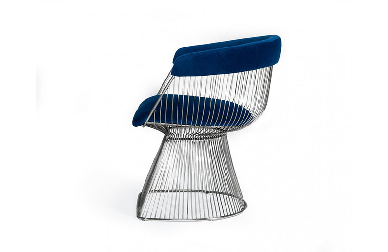 Modrest Lauren Blue Velvet and Stainless Steel Dining Chair