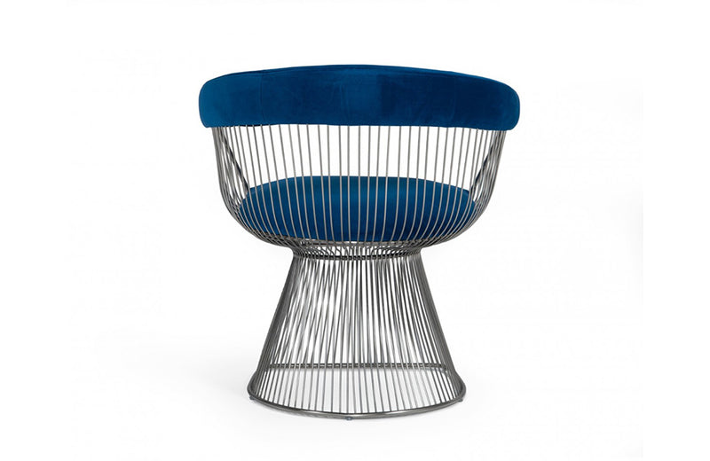 Modrest Lauren Blue Velvet and Stainless Steel Dining Chair