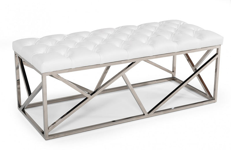 Modrest Lindsey Modern White Leatherette & Stainless Steel Bench