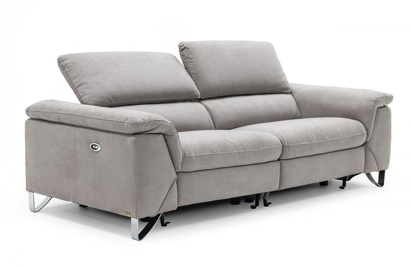 Divani Casa Maine Modern Light Grey Fabric Sofa w/ Electric Recliners