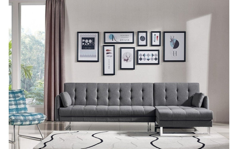 Divani Casa Lennox Modern Grey Fabric Sectional Sofa Bed