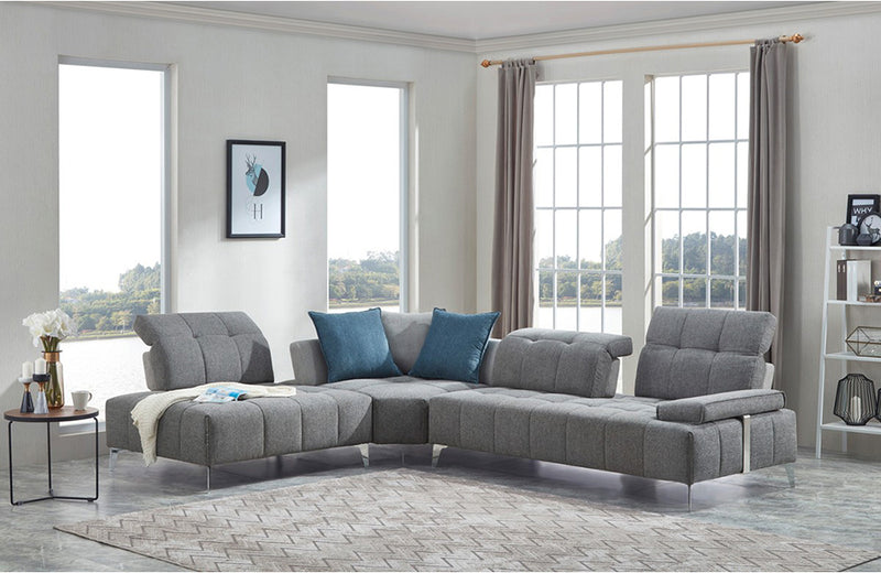 Divani Casa Nash Modern Grey Fabric Sectional Sofa Adjustable Backrest