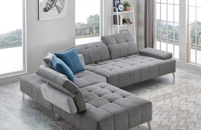 Divani Casa Nash Modern Grey Fabric Sectional Sofa Adjustable Backrest