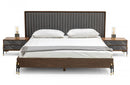 Nova Domus Metcalf Mid-Century Walnut & Grey Bed w/ Two Nightstands