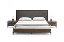 Nova Domus Metcalf Mid-Century Walnut & Grey Bed w/ Two Nightstands
