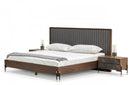 Nova Domus Metcalf Mid-Century Walnut & Grey Bed w/ Two Nightstands