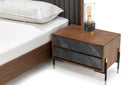 Nova Domus Metcalf Mid-Century Walnut & Grey Bed w/ Two Nightstands