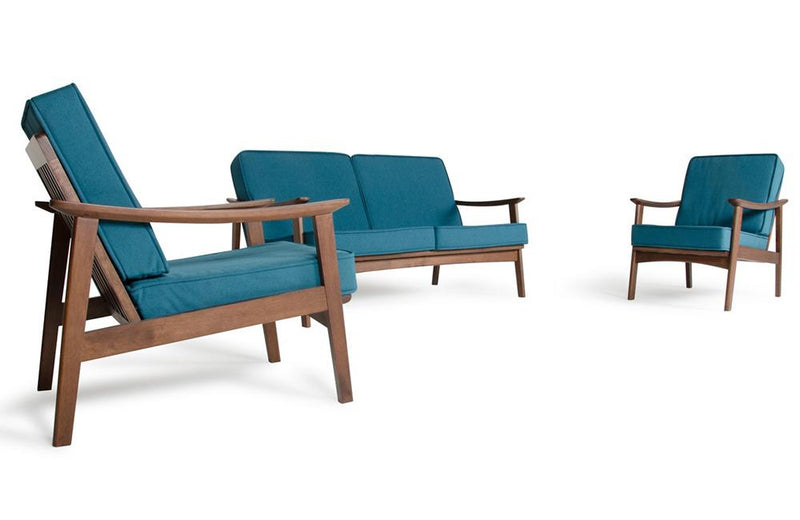 Omar Modern Blue & Walnut Sofa Set