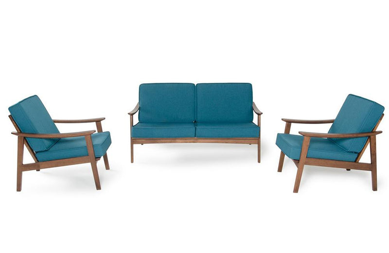 Omar Modern Blue & Walnut Sofa Set