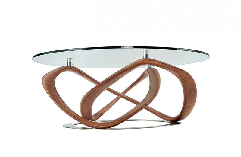Modrest Michele Modern Glass + Walnut Coffee Table