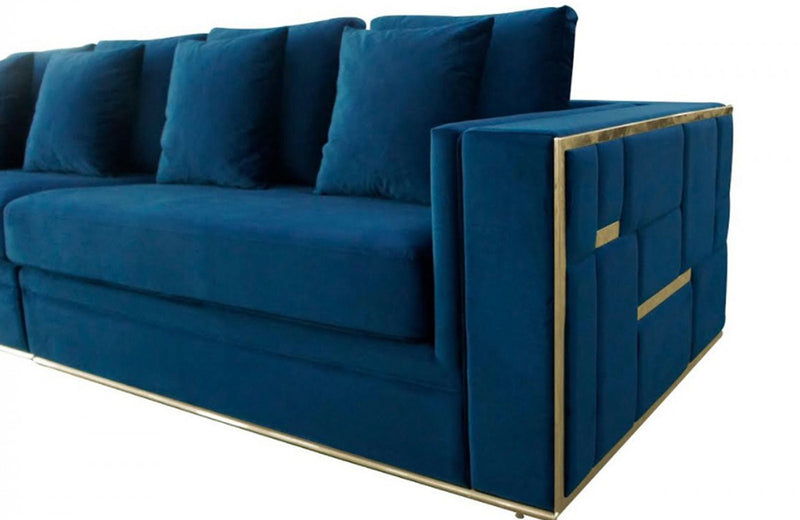 Divani Casa Mobray Glam Blue & Gold Fabric Sofa
