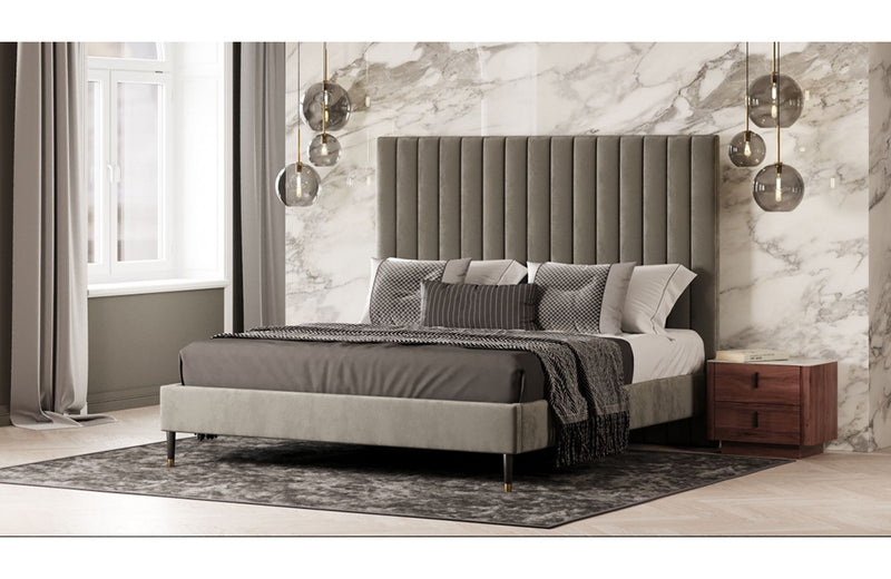 Modrest Hemlock Modern Light Grey Velvet Bed