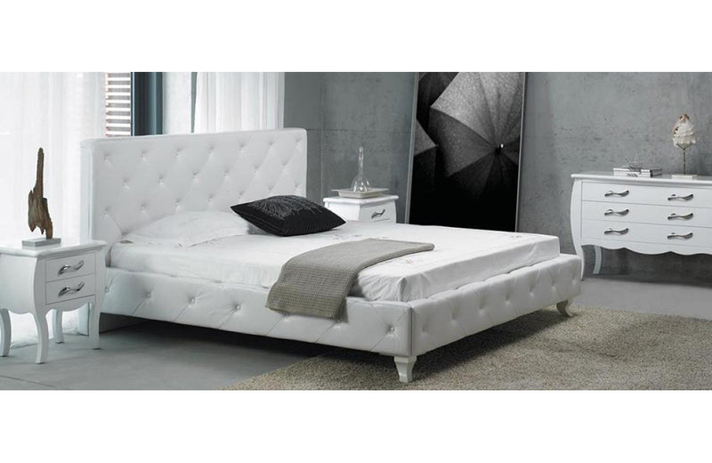Modrest Monte Carlo White Leatherette Modern Twin Bed with Crystals