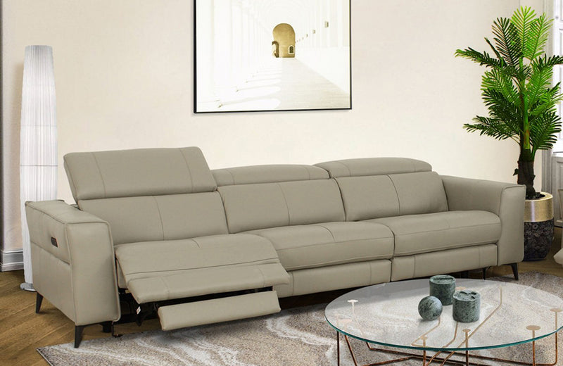 Divani Casa Nella Modern Light Grey Leather Sofa w/ Electric Recliners