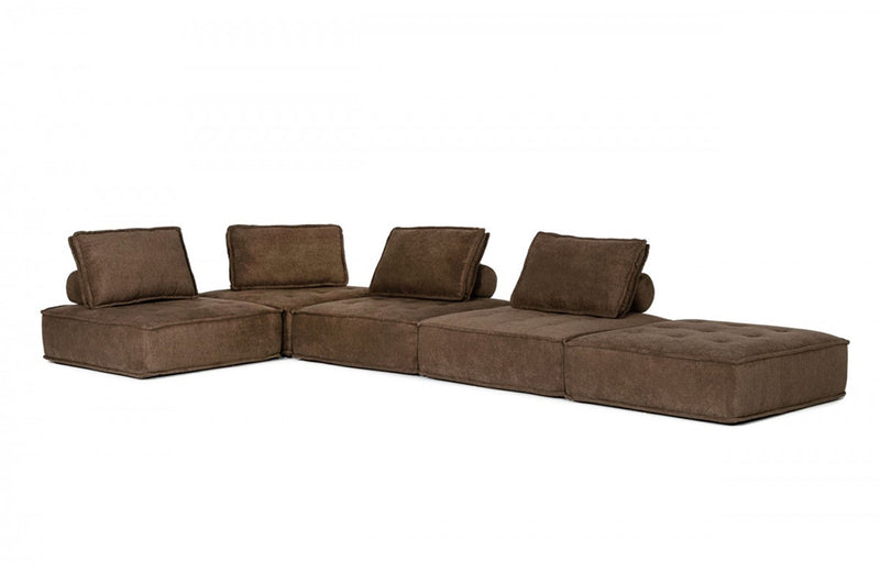 Divani Casa Nolden Modern Brown Fabric Modular Sectional Sofa