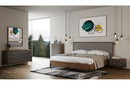 Nova Domus Metcalf Mid-Century Walnut & Grey Bed w/ Two Nightstands