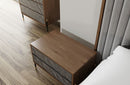 Nova Domus Metcalf Mid-Century Walnut & Grey Bed w/ Two Nightstands