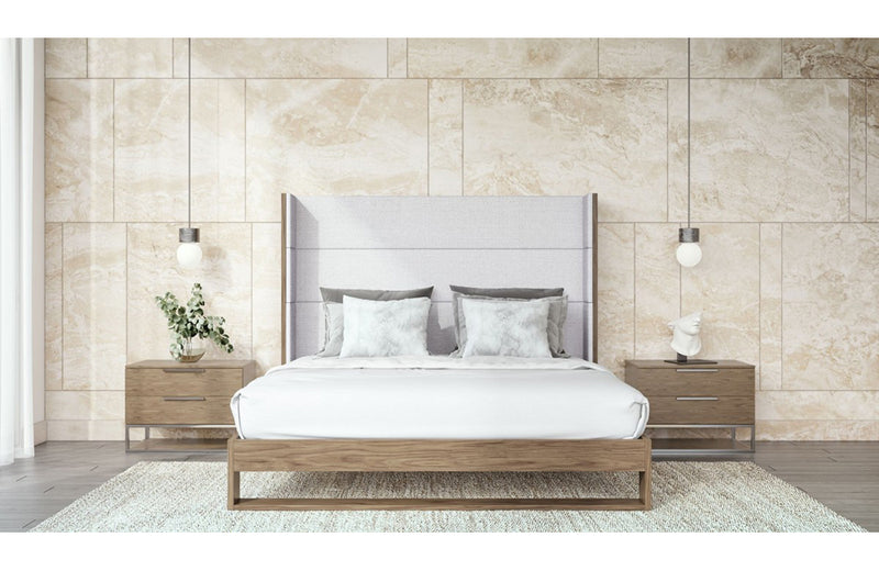 Modrest Heloise Contemporary Grey Fabric & Walnut Trim Bed