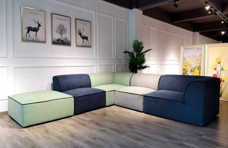Divani Casa Polo Modern Green + Blue + Grey Fabric Modular Sectional Sofa