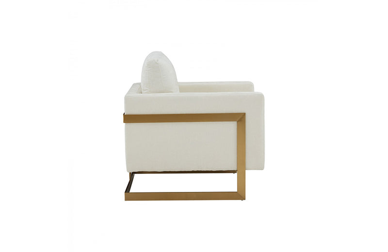 Modrest Prince Contemporary Cream Fabric + Gold Metal Accent Chair