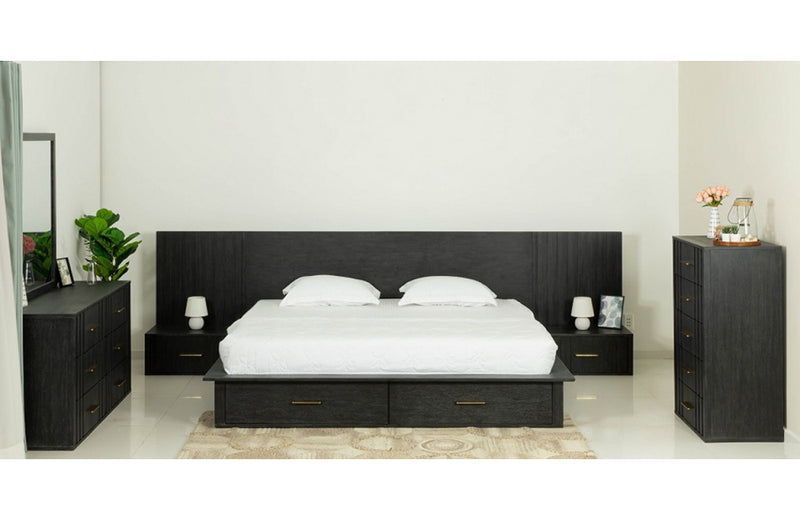 Modrest Manchester Contemporary Platform Dark Grey Bed with Drawers