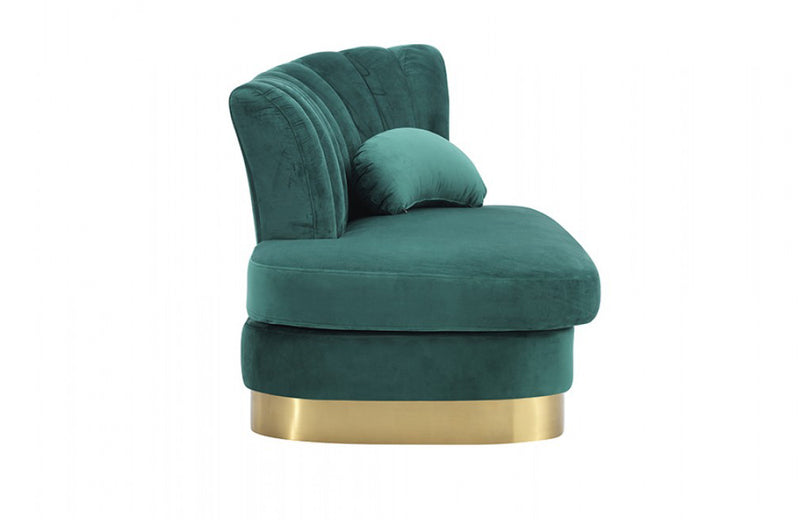 Divani Casa Arvada Modern Green Velvet & Gold Loveseat Chaise