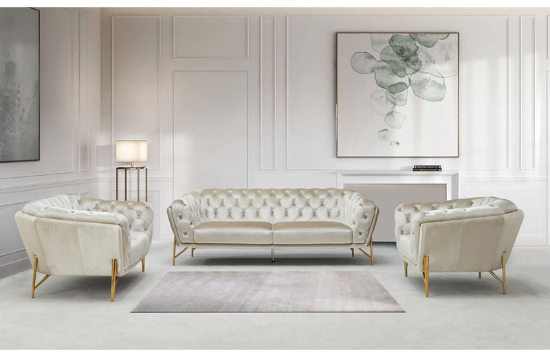 Divani Casa Stella Transitional Beige Velvet Sofa Set