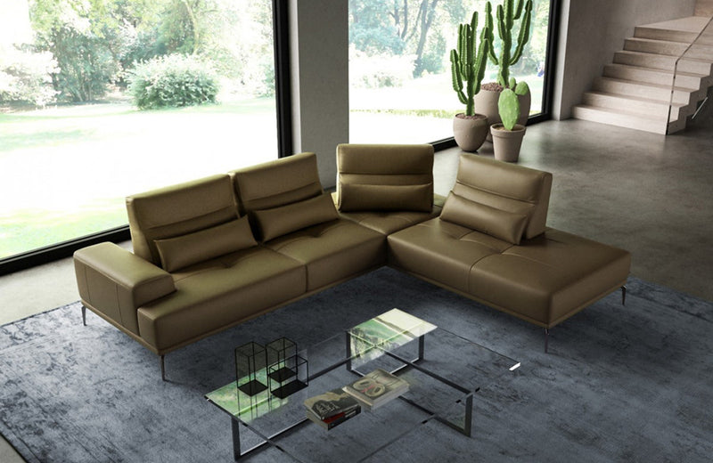 Coronelli Collezioni Sunset Contemporary Italian Kiwi Leather Right Facing Sectional Sofa