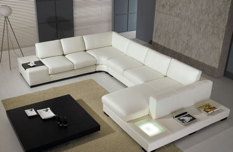 Divani Casa T35 Modern White Leather Sectional Sofa With Light