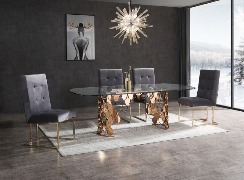 Ritz Modern Dining Table Glass & Rose Gold