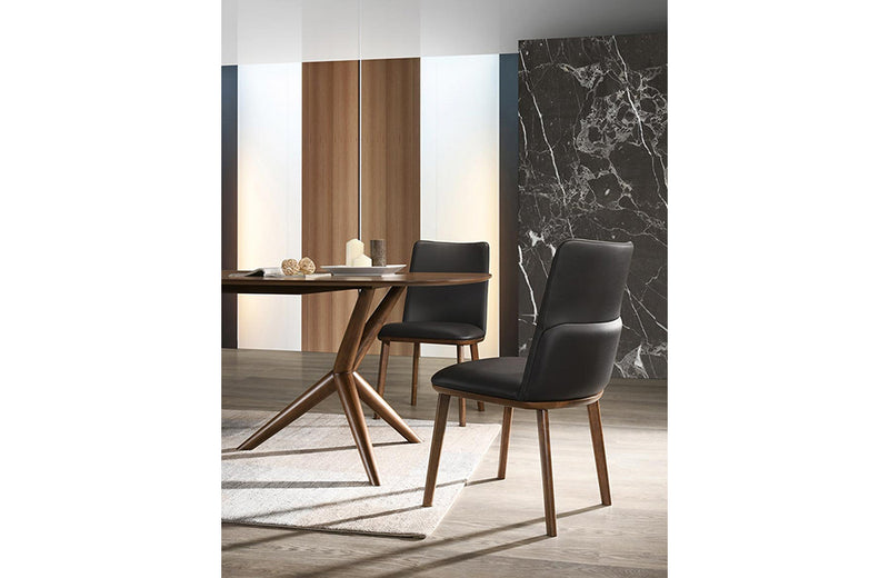 Modrest Utah Modern Walnut and Brown Eco-Leather Dining Chair- Set of 2